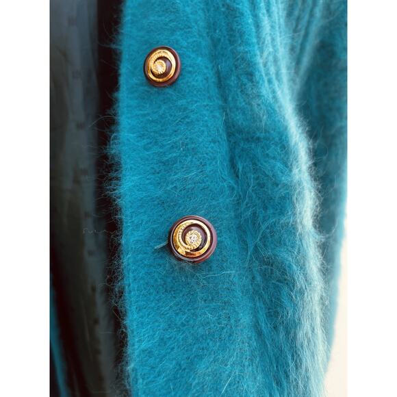 Fuzzy 80% Angora Sweater CONNIE A. LEE Green Cardigan S/M VTG Coquette - Picture 3 of 5